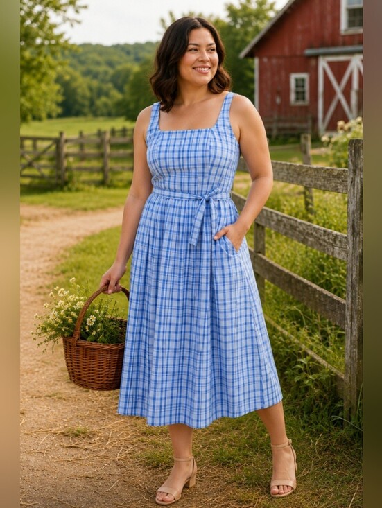 Free Assembly Dresses & Skirts - Free Assembly Size M 8/10 Blue White Belted Midi Dress Farmcore Cottage NWT